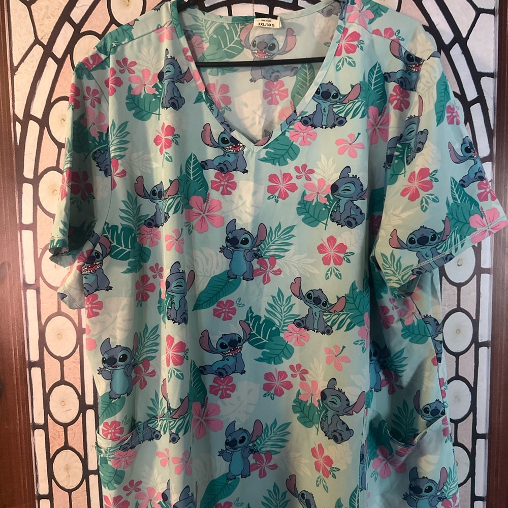 Disney Stitch Floral Print Shirt - Blue and Pink